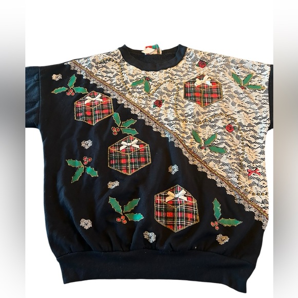 Vintage 90s Christmas Ugly Sweatshirt Puffy Paint - Picture 2 of 5